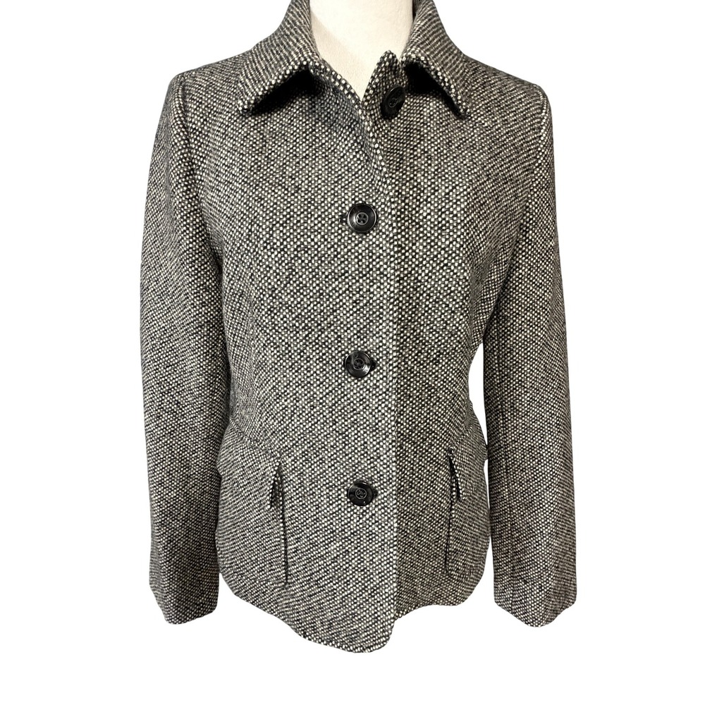 Banana Republic Blazer Jacket Womens 6 Gray Wool Blend Check Tweed 681730-00